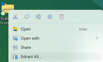 Right clicked menu showing the "Extract All..." option